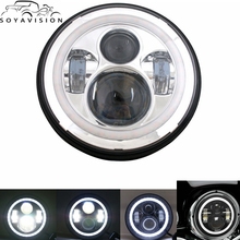 Farol de led para motocicleta, 7 polegadas, cromado, preto, hid, 7 polegadas, com halo branco, anel de luz para harley street glide 2024 - compre barato