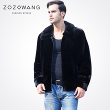 Imports of new winter fashion men's mink coat Haining Leather grass mink cashmere mink jacket lapel padded Faux fur man jacket 2024 - buy cheap