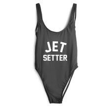 JET SETTER  Letter Print Open Low Back Bodysuit Women Summer Sexy  Swimwear Good Quality One-Pieces Bathing Suits jumpsuit 2024 - buy cheap