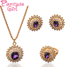 Fancyde Girl The Sun Shaped Crystal Pendant Necklace Gold Color Jewelry Sets Women Fashion Jewelry Free Shipping Wholesale 2024 - buy cheap