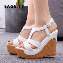 EAGSITY summer 2019 Women's wedges Sandals Thick Bottom Open Toe Ankle Strap gladiator sandals high  heel pumps white 2024 - buy cheap