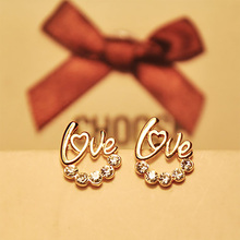 Rhinestone Gold Color LOVE Letter Stud Earrings For Woman Fashion Crystal Zircon Statement Charm Vintage Ear Jewelry 2024 - buy cheap