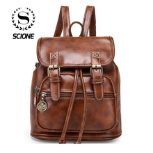 SCIONE-Mochila de cuero sintético para mujer, morral informal Vintage con cordón, bolso de hombro de viaje para chicas y adolescentes 2024 - compra barato