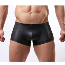 Sexy PU Leather Shorts for Men Low Waist Pouch Boxer Male Night Clubwear Lingerie Skinny Pants Pole Dance Erotic Black Underwear 2024 - buy cheap