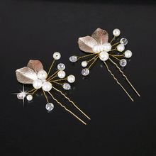 2pcs Elegant Bridal Wedding Crystal Simulated Pearl Golden Leaf Hair Pins Handmade Brides Bridal Veil Jewelry Hair Accessories 2024 - buy cheap