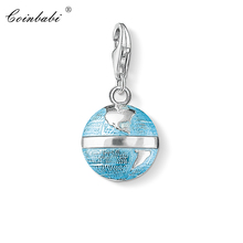 Charm Pendant Blue Globe,2018 Fashion Jewelry Trendy Real Authentic 925 Sterling Silver Gift For Women Men Fit Bracelet 2024 - buy cheap