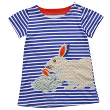Летнее милое платье для маленьких девочек Полосатое платье с короткими рукавами и рисунком кролика, сарафан цельнокроеное платье 2024 - купить недорого
