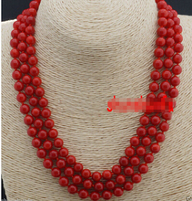 DYY+++818  Genuine 3 Rows 8mm Round Red Natural Coral Necklace 2024 - buy cheap