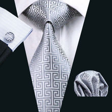 LS-484 Hot Men`s Tie 100% Silk Gray Jacquard Woven Novelty Classic Tie+Hanky+Cufflinks Set For Formal Wedding Business Party 2024 - buy cheap