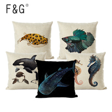 Marine Life Cushion Cover Sofa Cushion Soft Pillow Cover Turtle Fish Cushion Cover Home Decoration Cotton and Hemp Pillow Cover 2024 - buy cheap