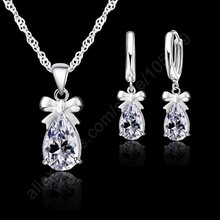 New Gift Set 925 Real Sterling  With White Stone Cubic Zirconia Dangle Earring Pendant Necklace Woman Jewelry Set 2024 - buy cheap