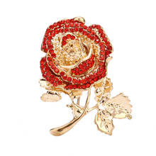 OneckOha Rhinestone Rose Flower Brooch Pin Zinc Alloy Red Pink Flower Brooches Garment Accessories 2024 - buy cheap