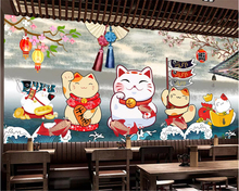 Beibehand-mural 3d personalizado, fotografia japonesa de gato da sorte, sushi japonês, restaurante, comida, fundo, pintura de parede 2024 - compre barato