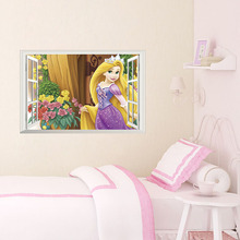 3D вид на окно Дисней мультфильм принцесса наклейки на стену для домашнего декора дети девушки комнаты Фреска Искусство ПВХ настенные наклейки/adesivo де parede 2024 - купить недорого