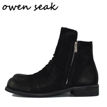 Owen Seak Men Shoes High Ankle Luxury Trainers Suede Genuine Leather Riding Winter Snow Old Boots Casual Zip Flats Black Shoes 2024 - buy cheap