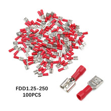 100PCS/lot Red FDD1.25-250 Female Insulated Electrical Crimp Terminal For 0.5-1.5mm2 Connectors Cable Wire Connector 2024 - buy cheap