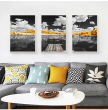 Black White Scenery Painting Nordic Canvas Painting Lake Golden Tree Poster Art Print Living Room Backdrop Decor Home Picture 2024 - buy cheap