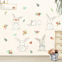 cartoon animal rabbit flower wall stickers for kids rooms home decor 50*70cm wall decals pvc poster diy mural art decoration 2024 - buy cheap