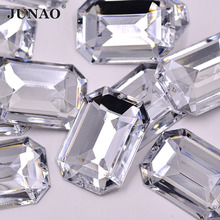 JUNAO 30x40mm Grande Claro Strass Applique Costura Acrílico Gems Apartamento de Volta Cristais Pedras Retângulo Costurar Em 2024 - compre barato