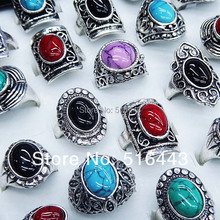 2014 vintage jewelry 20pcs Natural Stones Turquoise Antique Silver Plated Women Mens Rings Wholesale Jewelry Lots A100 2024 - buy cheap
