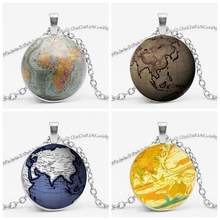 World Earth Map Seven Ocean Time Glass Gem ожерелье с подвеской в форме глобуса ожерелье DIY фото на заказ ожерелье 2024 - купить недорого