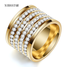 Accesorios de joyería brillantes para hombre y mujer, anillos de boda con diamantes de imitación de cristal de 4 filas, anillos de acero inoxidable dorado para pareja 2024 - compra barato