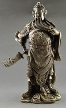 Exquisite Collectible Decorated Old Tibetan Silver Guan Gong Hold Broadsword Exorcism Statue 2024 - buy cheap