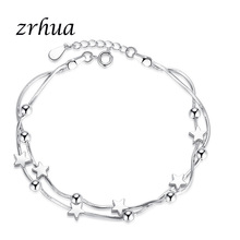 ZRHUA Silver 925 Jewelry Women Bracelet for Wedding Shiny Zircon Crystal Star/Square/Round Shape Bijoux Female Bangles for Party 2024 - buy cheap