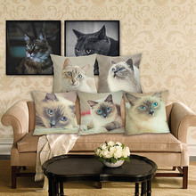 Funda de almohada de lino con dibujos animados de gato, cubierta de cojín de gato, blanco y negro 2024 - compra barato