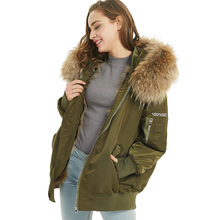 Maomaokong-Chaqueta de invierno con forro de mapache para mujer, abrigo bordado con cuello grande, piel de mapache Natural, nueva moda 2024 - compra barato