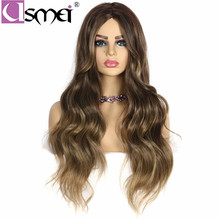 USMEI 130 Density Long Wavy Wigs with Natural Hairline Synthetic Wigs for Women Black Blonde Ombre Color Wavy Daily Life Wigs 2024 - buy cheap