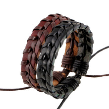 2016 Punk Design Fashion Vintage Alloy Black Brown Genuine Women Leather Weave Bracelets Bangles Men Jewelry Accessories 2024 - buy cheap