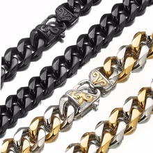 Granny Chic 7-40" 15MM 316L Stainless Steel Silver Gold Black color Cut Curb Cuban Chain Mens Women Necklace  Jewelry 2024 - buy cheap