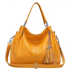 Beautiful Tassels Yellow 100% First Layer Genuine Cow Leather Handbag Fashion shoulder messenger bags Elegant women Handbags 2024 - buy cheap