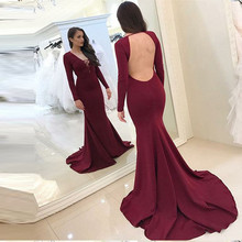 Robe De Soiree Burgundy Evening Dress Long Sleeves 2020 Vestido De Festa Abendkleider Women Elegant Formal Dress 2024 - buy cheap