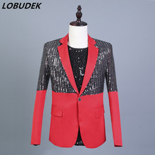 Reflector Red Black Splicing Suit Jacket Men's Sequins Blazers Stage Clothing Bar Nightclub DJ Singer Host Performance Costume 2024 - buy cheap