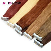 Alishow Tape In Remy Human Hair Extensions Double Drawn Remy Hair Straight Invisible Skin Weft PU Tape On Hair Extensions 2024 - buy cheap