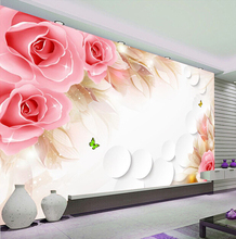 Papel de parede personalizado 3d, rosa e borboleta mural para sala quarto plano de fundo de tv em vinil 2024 - compre barato