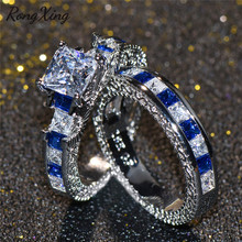 RongXing Gorgeous Square Rose Red/Blue Birthstone Ring Sets White Gold Filled Rainbow Zircon Promise Bridal Sets Girlfriend Gift 2024 - buy cheap