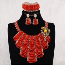 4UJewelry Ethnic Tribal Bridal Jewelry Set Red & Gold Statement Necklace Earrings Set With Bracelet & Gold Pin African Party Set 2024 - buy cheap