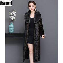 Nerazzurri Winter Long Warm Thick Soft Striped Faux Fur Coat Women Long Sleeve Lapel Fluffy Fake Mink Fur Overcoat Fashion 2022 2024 - buy cheap