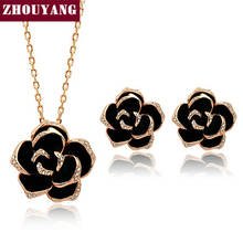 ZHOUYANG Top Quality ZYS143 Brack Rose Rose Gold Color Jewelry Necklace Earrings Set Made with Austrian Crystals 2024 - buy cheap