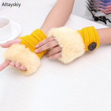 Arm Warmers Women Solid Knitting Single Button Faux Rabbit Fur Plush Kawaii Womens Mitts Half-fingered All-match Warm Trendy New 2024 - buy cheap