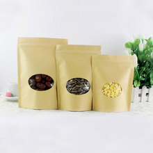 Bolsa de regalo redonda de color marrón, bolsa de papel Kraft con ventana para boda/dulces/té, bolsa de embalaje con cremallera artesanal, 100 Uds. 2024 - compra barato