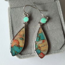 Turkish Vintage Silver Color Glaze Natural Stone Geometric Drop Earrings marble Gypsy Bohemian Indian Jewelry For Women Wedding 2024 - buy cheap