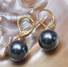 A pair 10-11mm natural south sea genuine black round pearl earring14k 521AAA 2024 - buy cheap