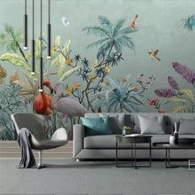 Wellyu-Fondo pintado a mano de flores y pájaros de la selva tropical, papel tapiz ambiental de pared Grandes murales 2024 - compra barato