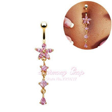 Sexy Body Jewelry 14G Steel Clear Crystal Navel Rings Bar Belly Piercing Gold Belly Button Ring Piercing Jewelry Cute Pink 2024 - buy cheap