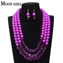 3 Color African beads Jewelry Set fashion Hand making Wedding long jewellery statement choker Necklace and earrings set women 2024 - buy cheap
