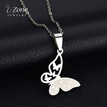 UZone Stainless Steel Cute Butterfly Bear Pendant Necklace for Women Gold Simple Animal Necklace Gift Jewelry 2024 - buy cheap